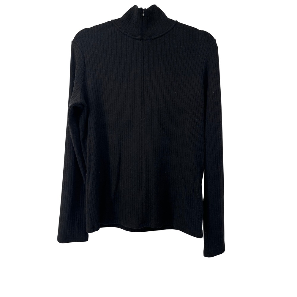 Vince Black Ribbed Mock Neck Long Sleeve Top Zip Size L